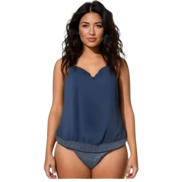 Coco Reef Grace Classic Solids Swim Tankini Top  Bra Sized 44DD Black Silver NWT - Picture 1 of 10